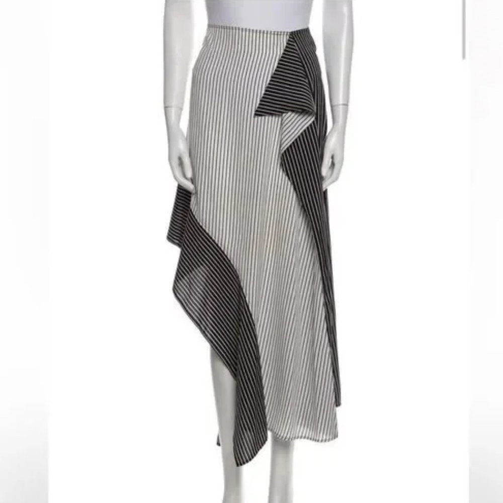 New Robert Rodriguez asymmetric stripe crepe contrast panel high rise midi skirt - Picture 11 of 14